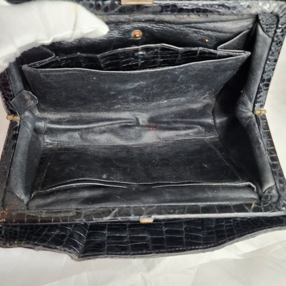 AUTHENTIC GUCCI SUPER RARE 1950s RESTORATION PIECE BLACK CROCODILE - Picture 9 of 16